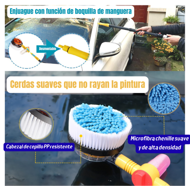 Cepillo Lavador Giratorio 360° para Auto y Hogar con Depósito de Jabón